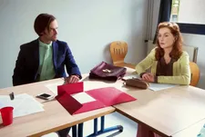 Principal (Romain Duris) with Mrs Géquil (Isabelle Huppert): "Sometimes after she has been Mrs. Hyde, then the next day she would have a kind of strange feeling."